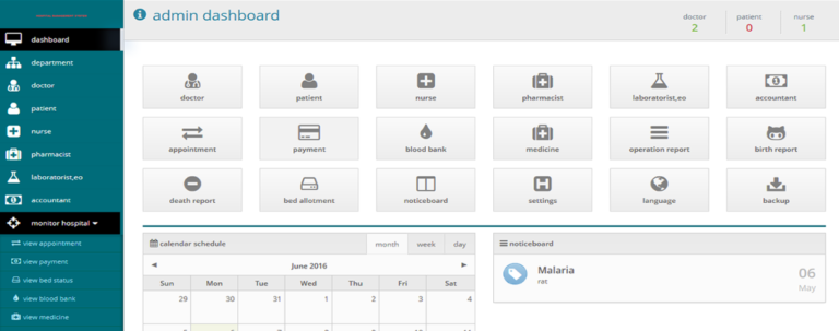 Smart+ hospital management system dashboard – OPD, IPD, pharmacy and billing overview